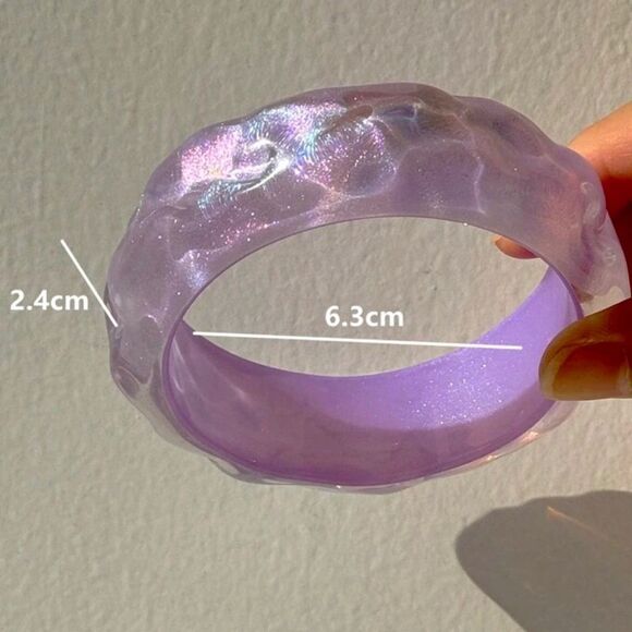 Purple Asymmetrical Textured Thick Resin Bracelet - Picture 4 of 12